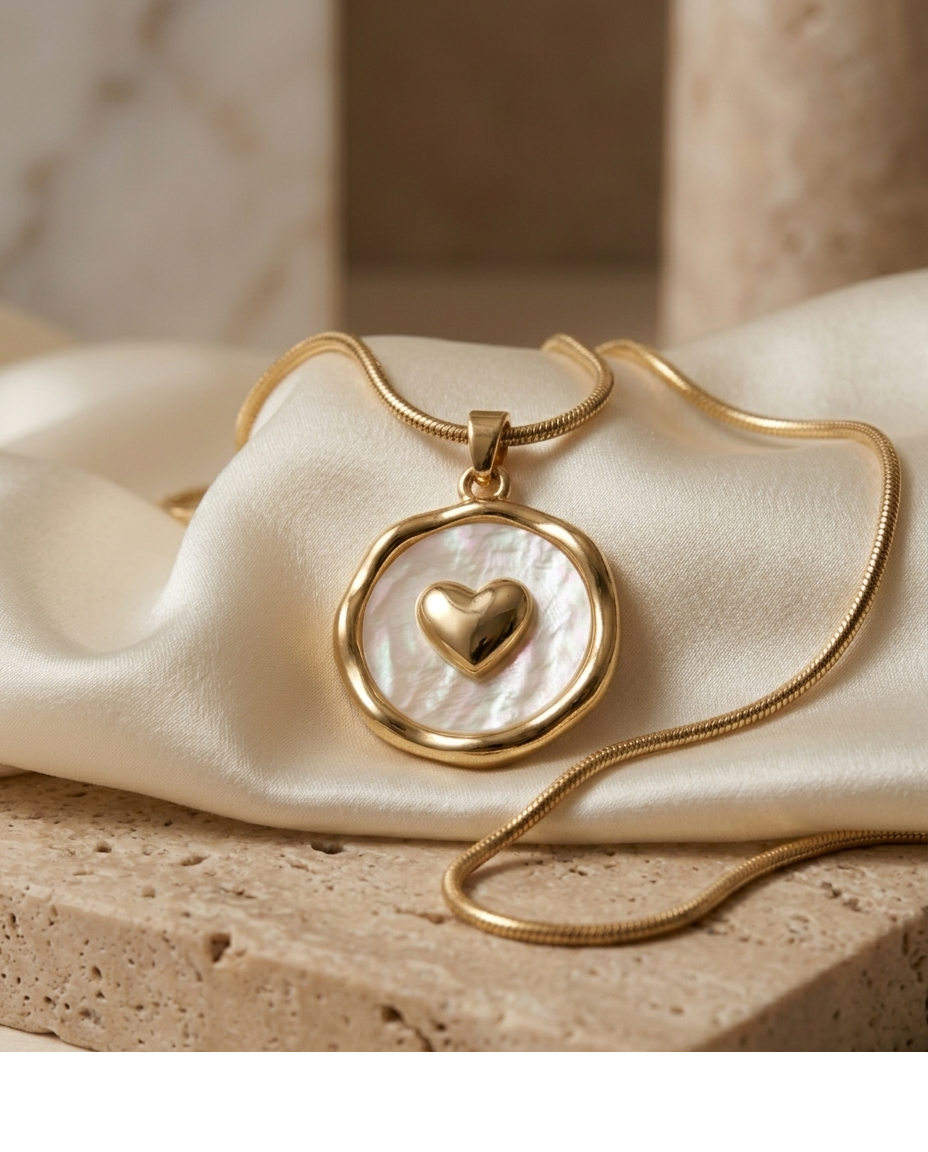 Mother of Pearl Heart Medallion Necklace