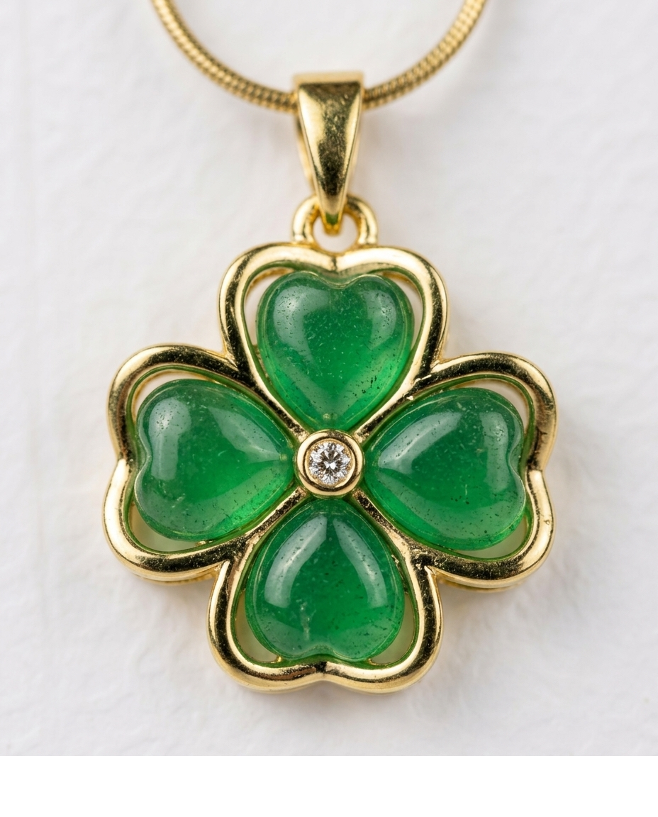Golden Green Clover Pendant Necklace for Women