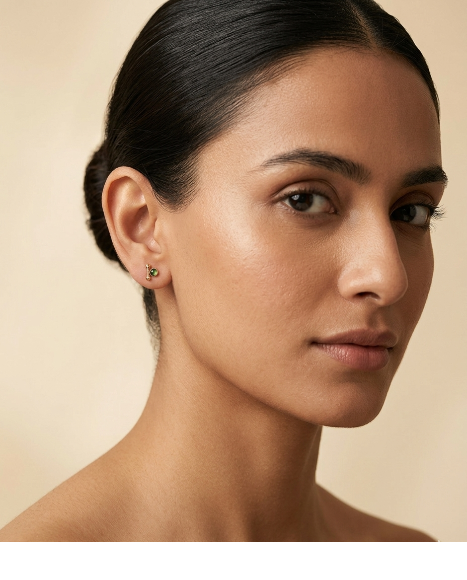 Green Stone Bar Stud Earrings for Women