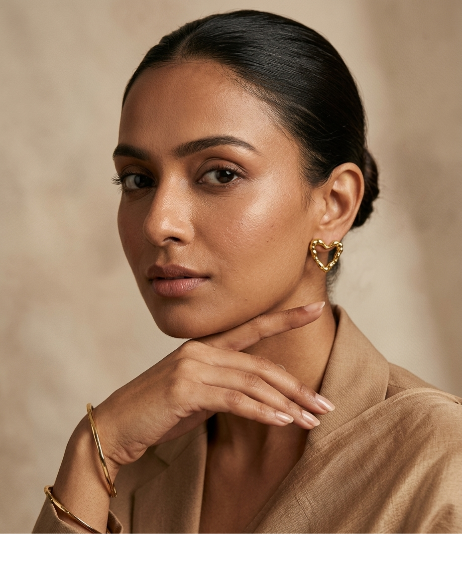 Textured Gold Heart Stud Earrings for Women