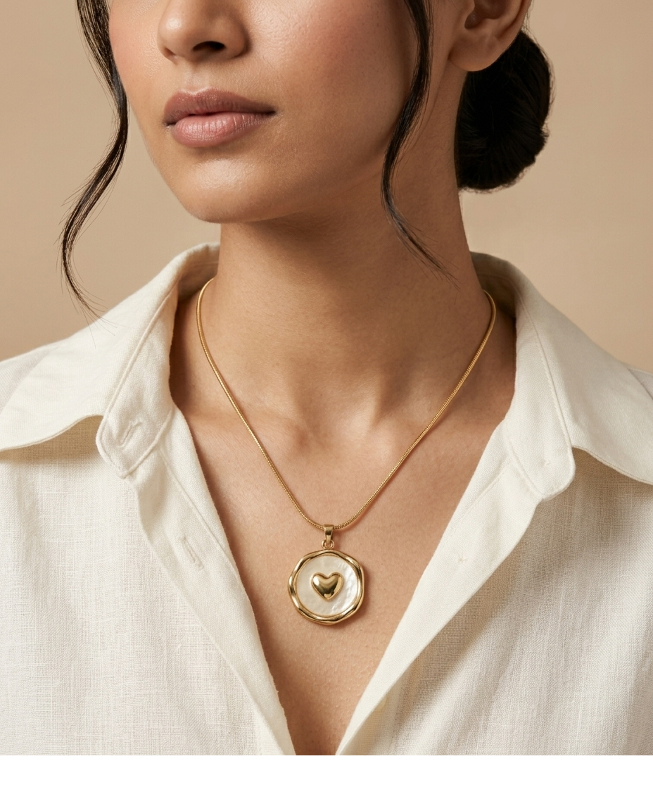 Mother of Pearl Heart Medallion Necklace