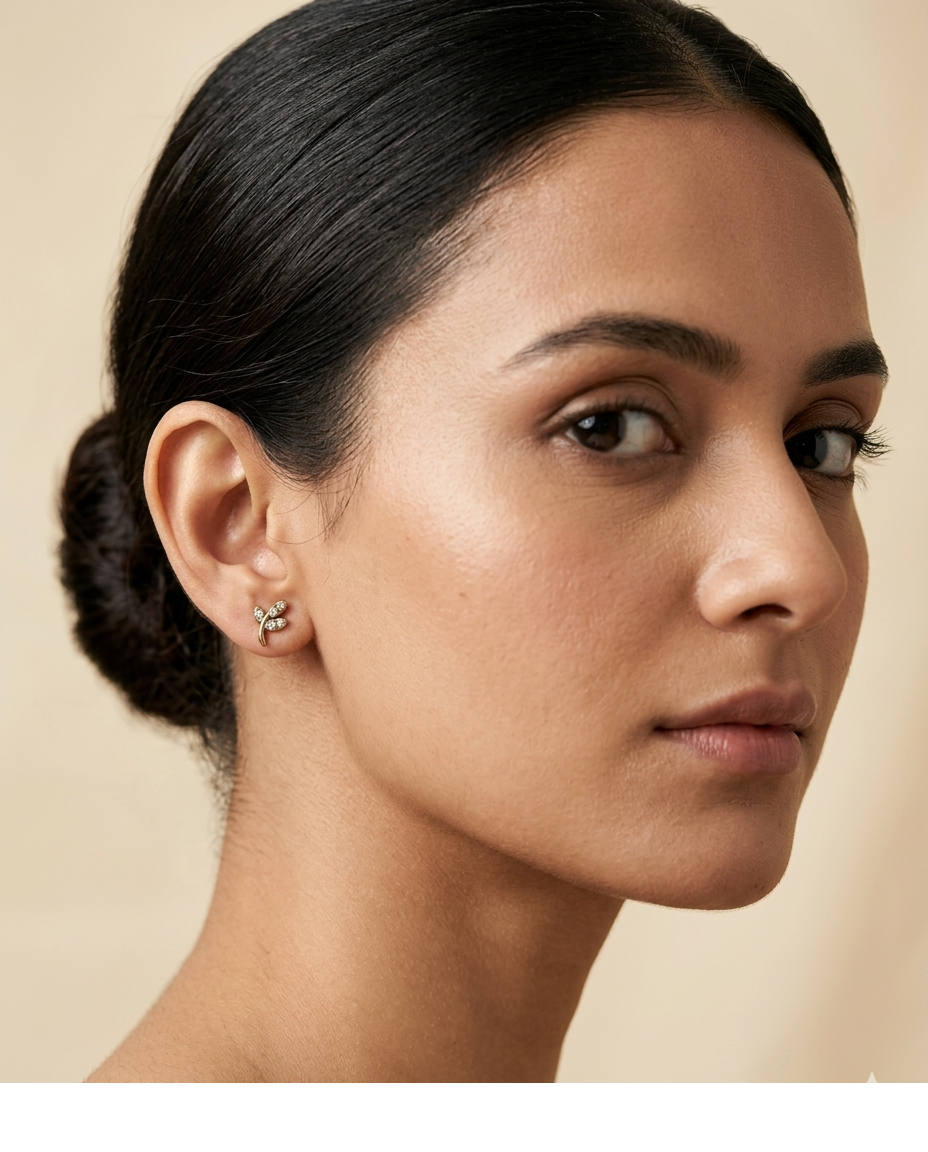 Gold Leaf Crystal Stud Earrings for Women