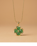 Golden Green Clover Pendant Necklace for Women