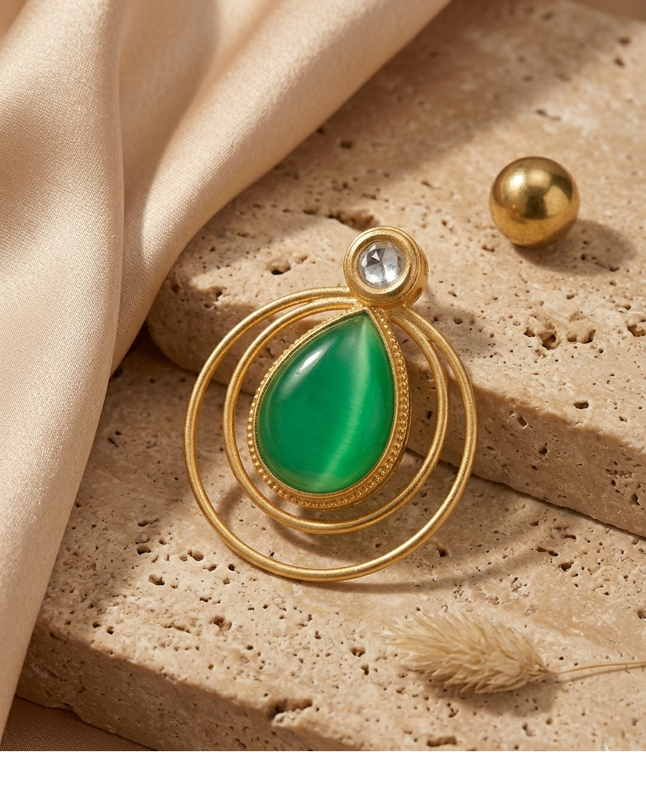 Green Teardrop Stone Double Hoop Gold Earrings for Women