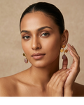 Pink Leaf Stone Gold Branch Drop Earrings for Women