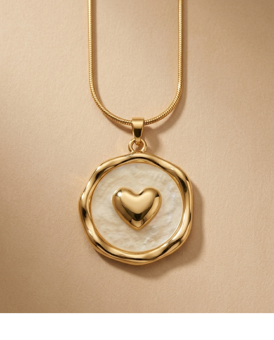 Mother of Pearl Heart Medallion Necklace