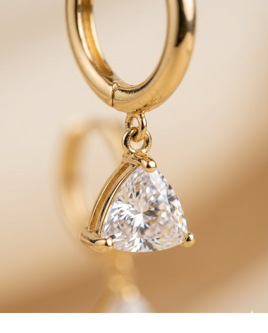 Trinity Spark Gold Plated Trillion CZ Huggie Hoop Earrings for Women
