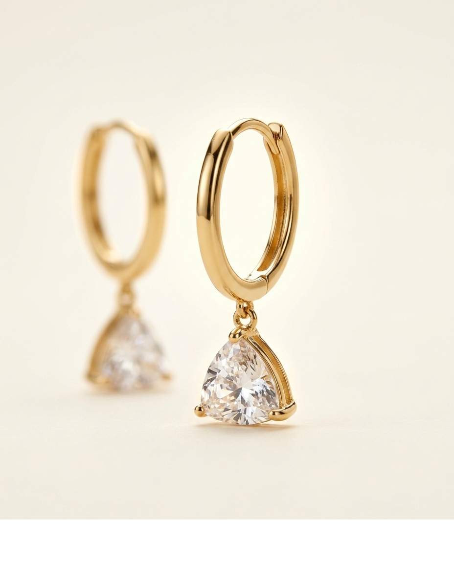 Trinity Spark Gold Plated Trillion CZ Huggie Hoop Earrings for Women