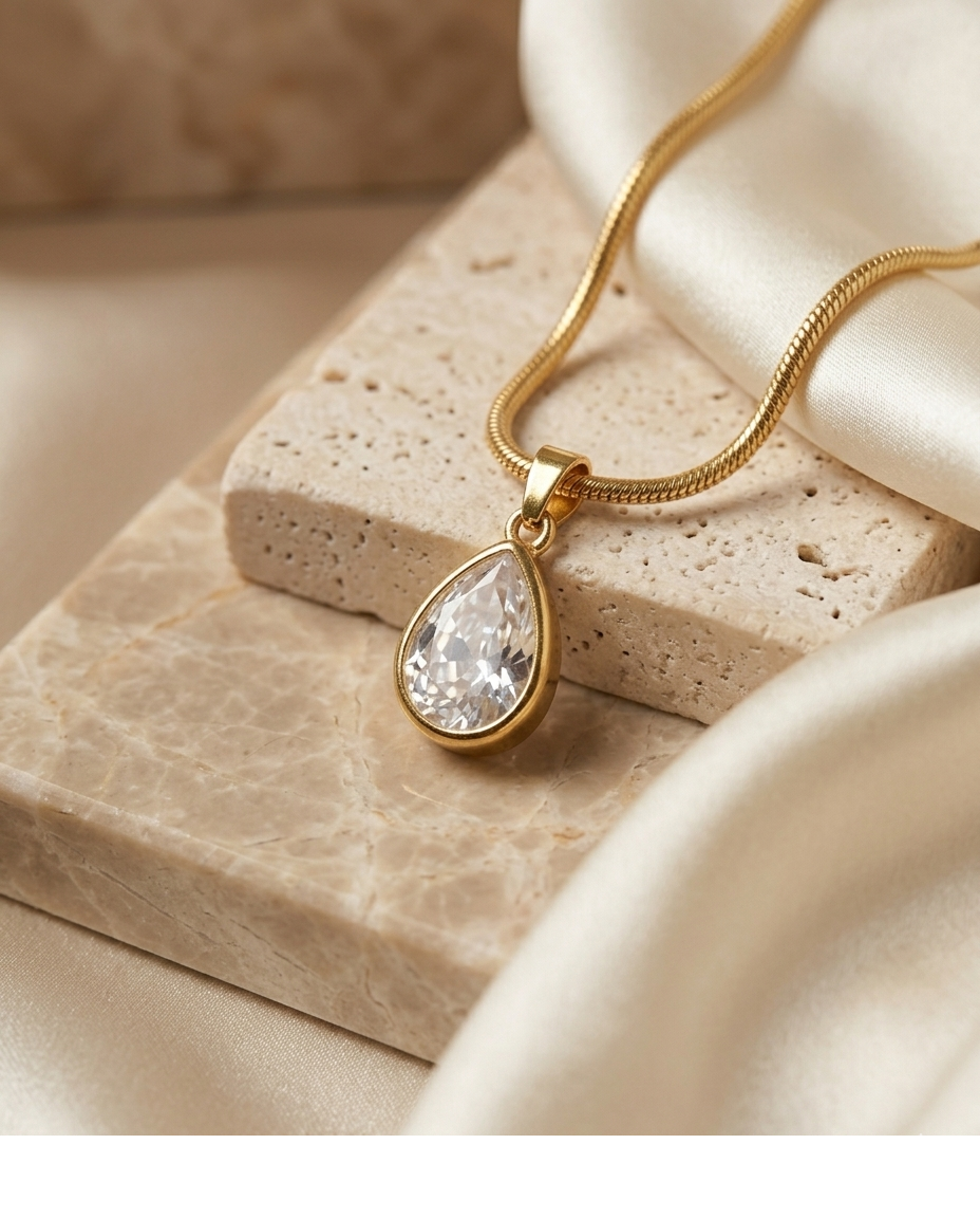 Classic Teardrop Crystal Pendant Necklace
