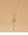 Golden Pink Rose Crystal Pendant Necklace for Women