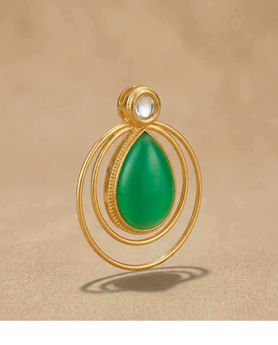 Green Teardrop Stone Double Hoop Gold Earrings for Women