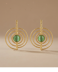 Green Stone Concentric Circle Gold Earrings for Women
