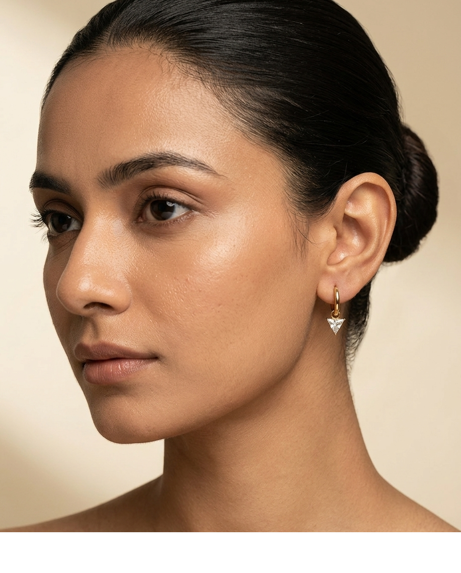 Trinity Spark Gold Plated Trillion CZ Huggie Hoop Earrings for Women