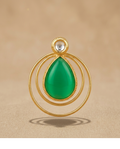 Green Teardrop Stone Double Hoop Gold Earrings for Women