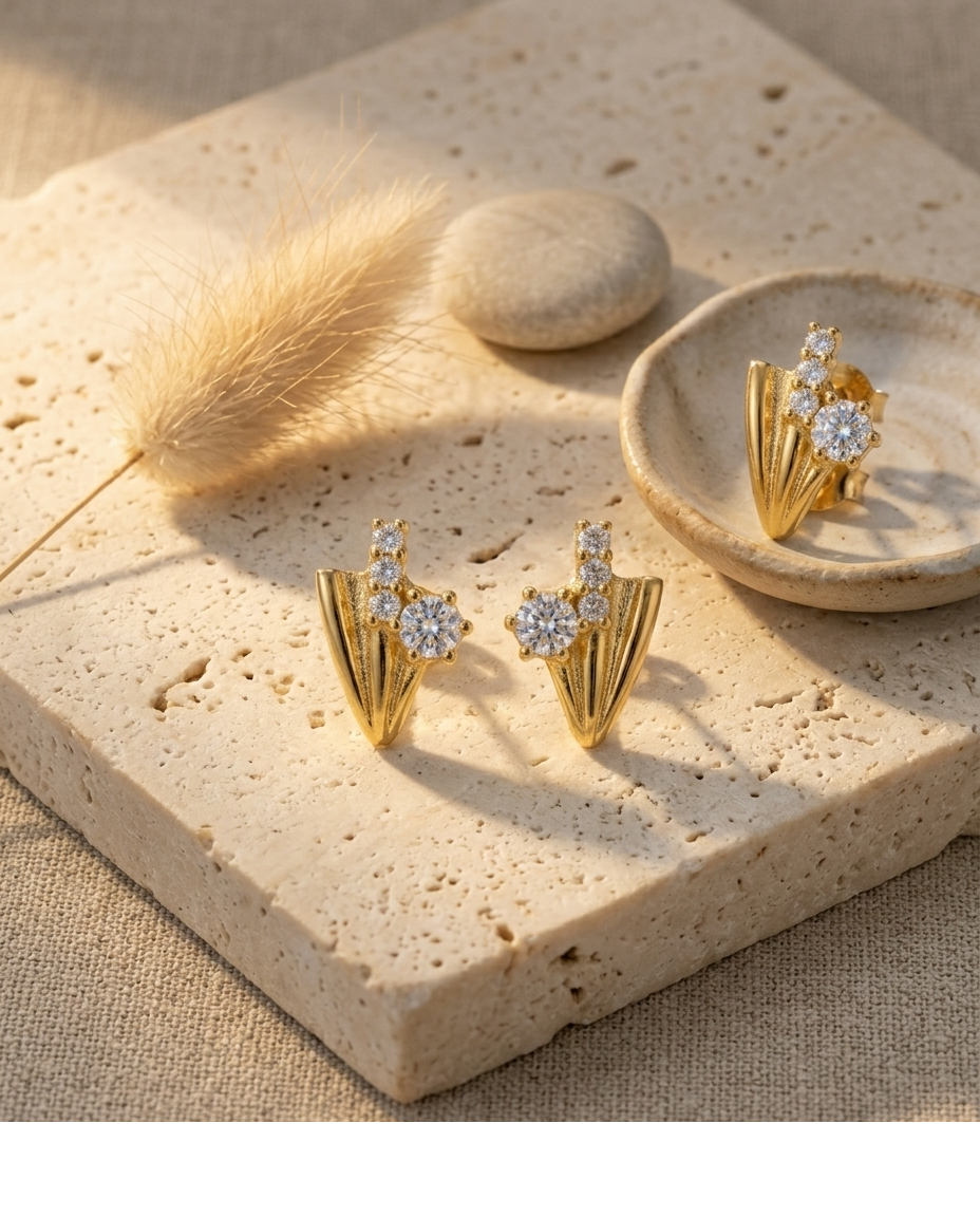 Celeste Spark Gold Plated CZ Stud Earrings for Women