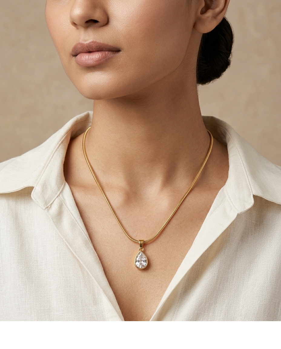 Classic Teardrop Crystal Pendant Necklace