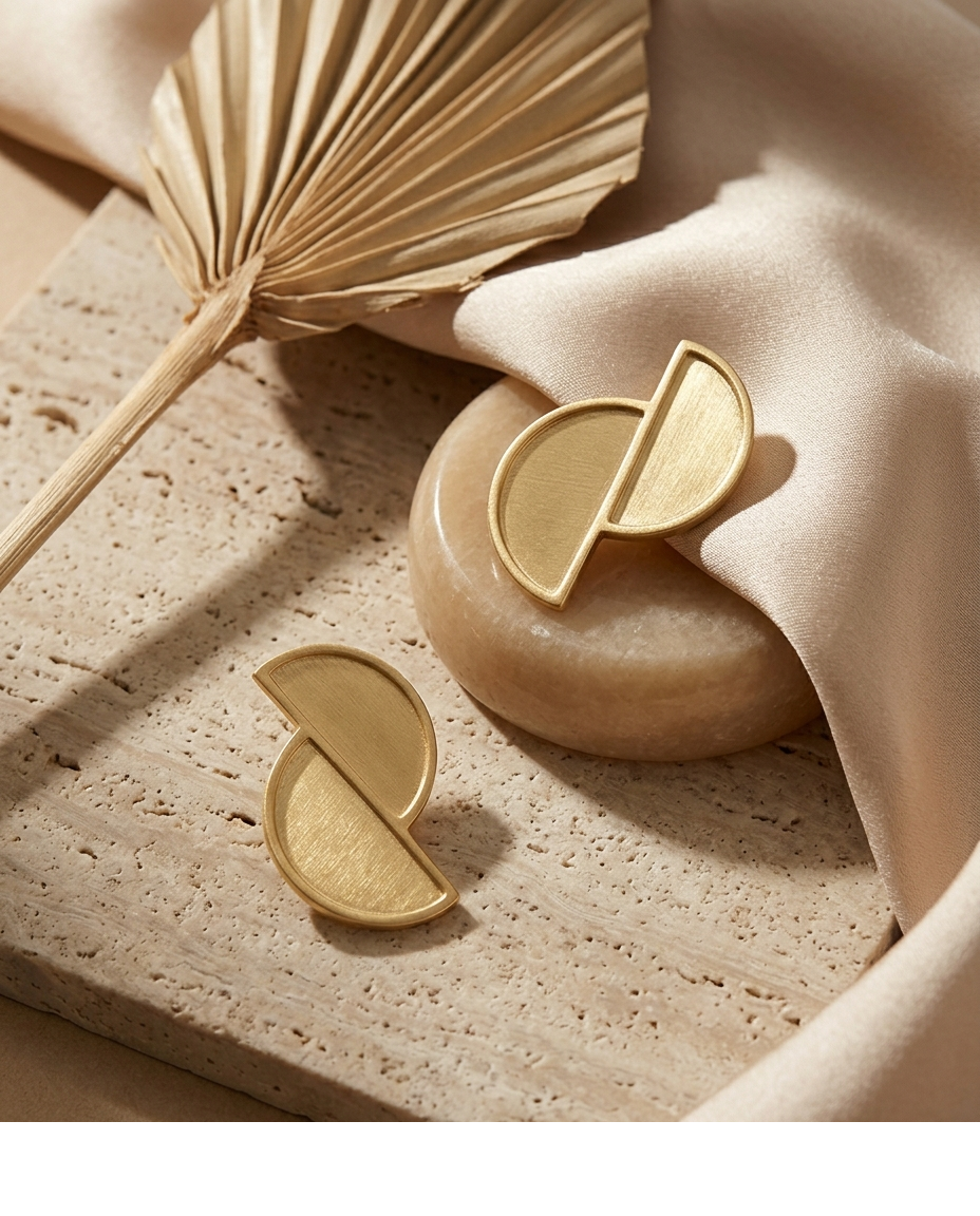 Abstract Gold Half-Moon Statement Stud Earrings for Women