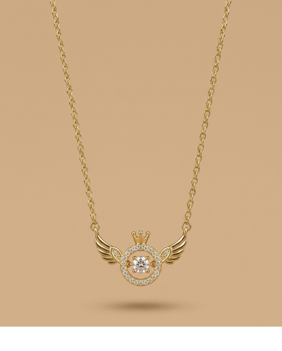 Golden Crown Wing Crystal Pendant Necklace for Women