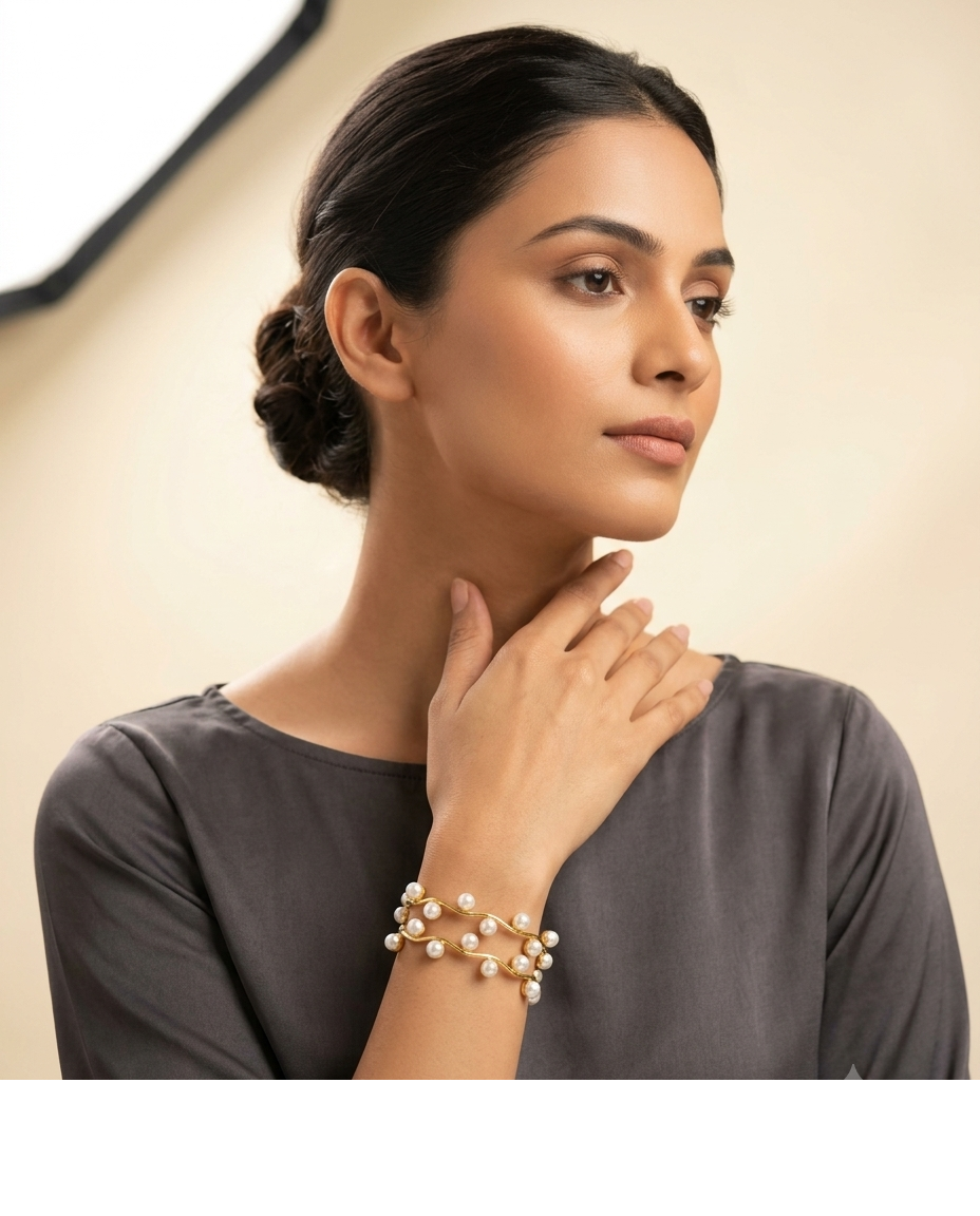 Pearl Cluster Gold Bracelet for Women