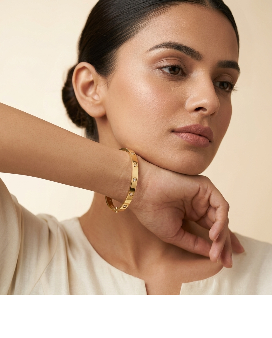 Gold Screw Motif Crystal Bangle Bracelet Set for Women