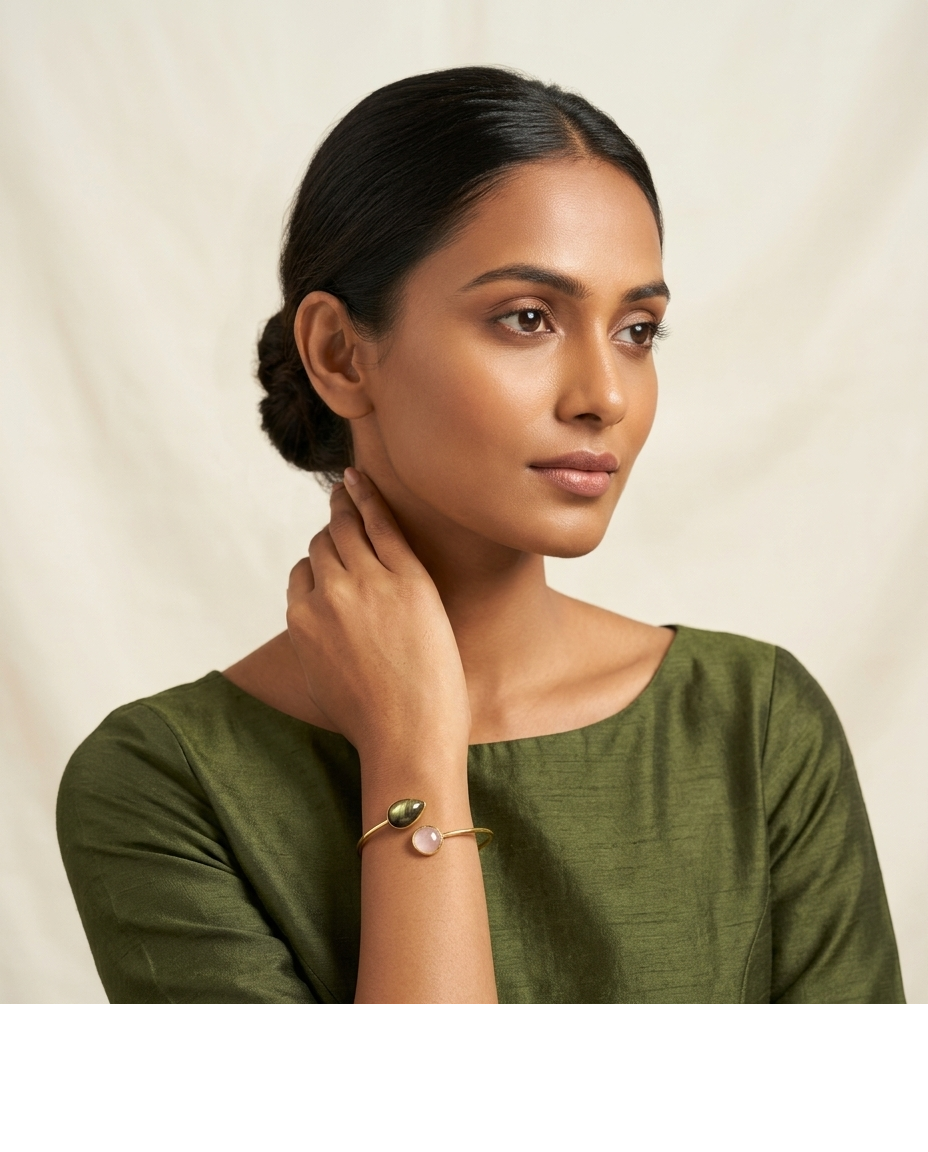 Dual Stone Gold Tone Minimalist Bracelet for Women