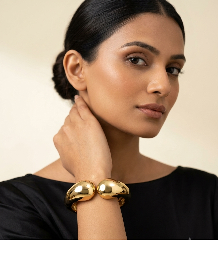 Gold Dome Open Cuff Bangle for Women