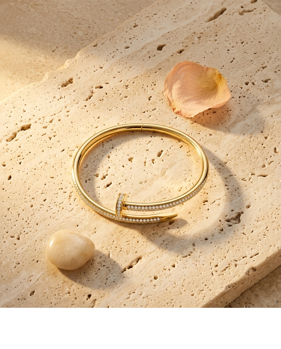 Crystal Studded Gold Open Cuff Bangle for Women