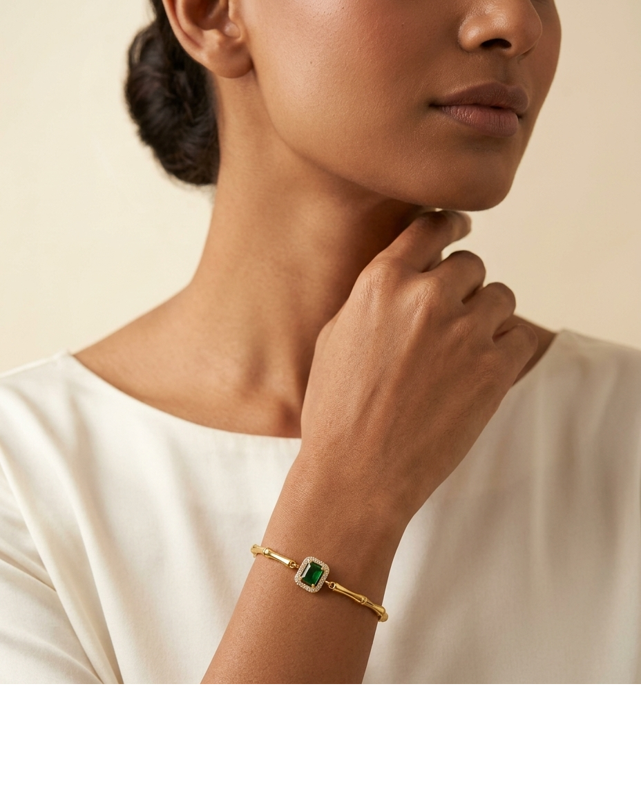 Green Stone Halo Gold Bracelet