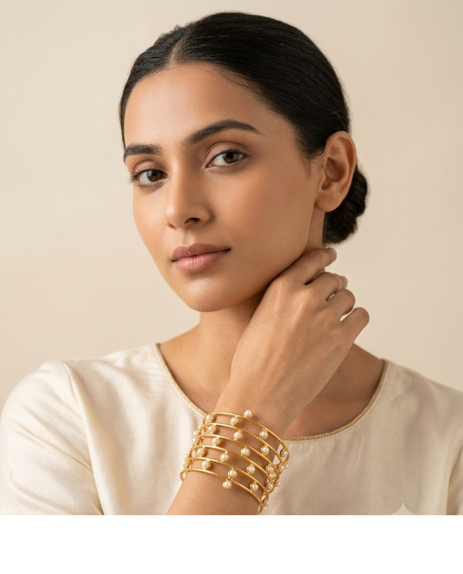 Pearl Accent Gold Bangle Set for Women