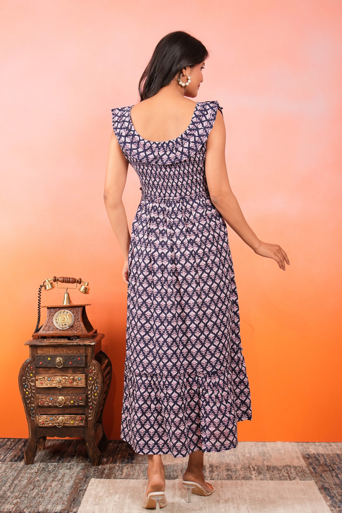 Midnight Petals Ruffle Maxi Dress