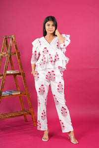 Carnation Whimsy Handblock Printed  Co-ord Set