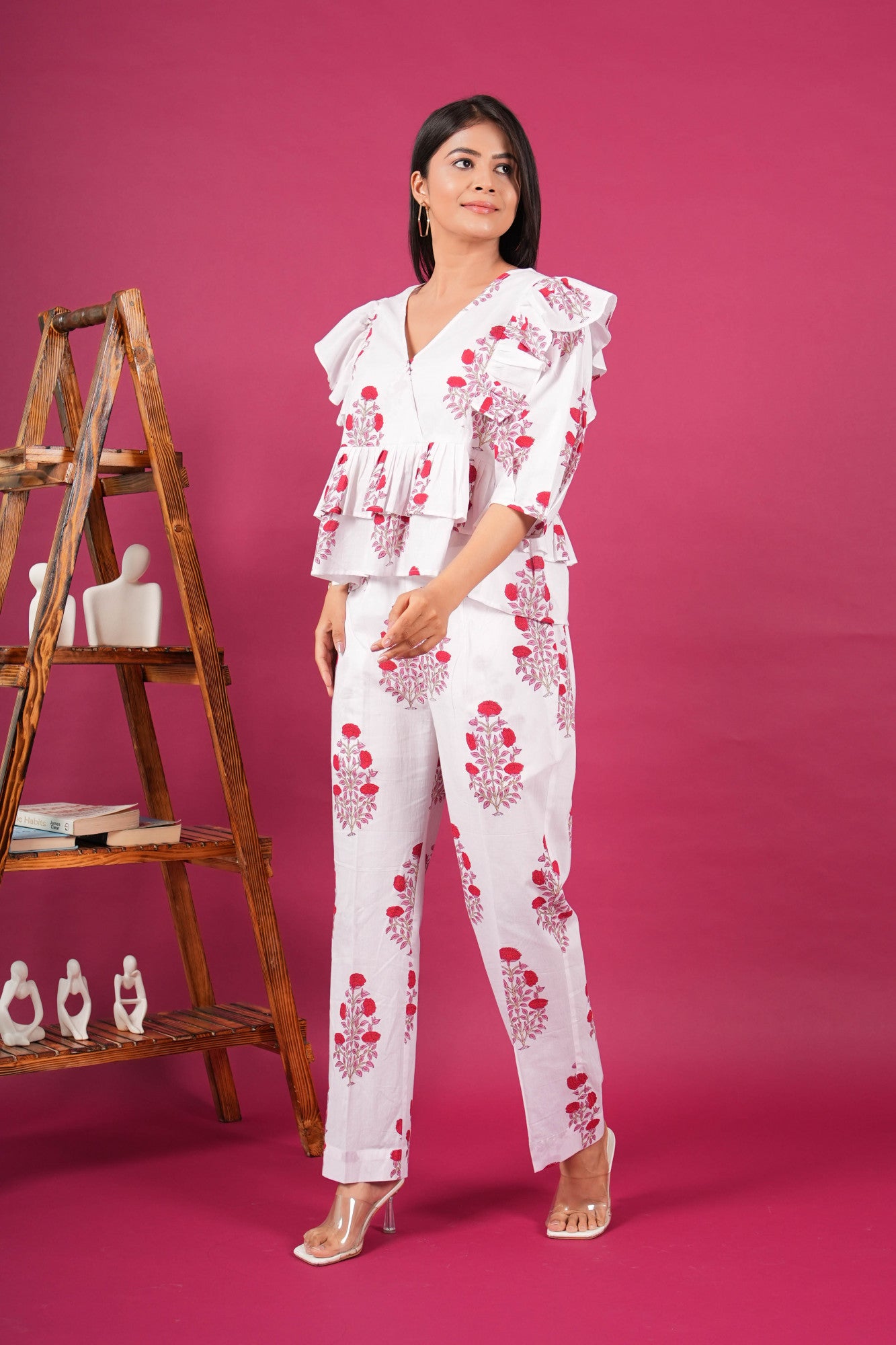 Carnation Whimsy Handblock Printed  Co-ord Set