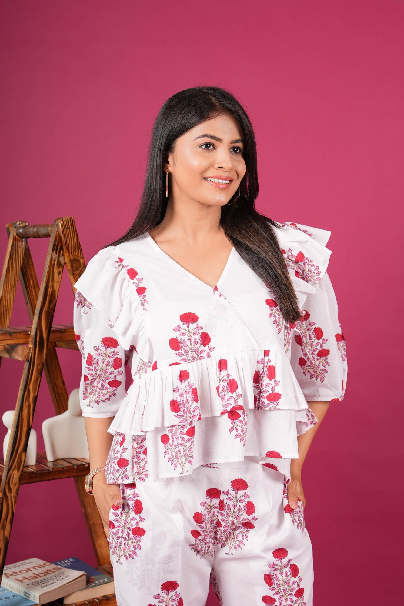 Carnation Whimsy Handblock Printed  Co-ord Set