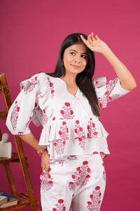 Carnation Whimsy Handblock Printed  Co-ord Set