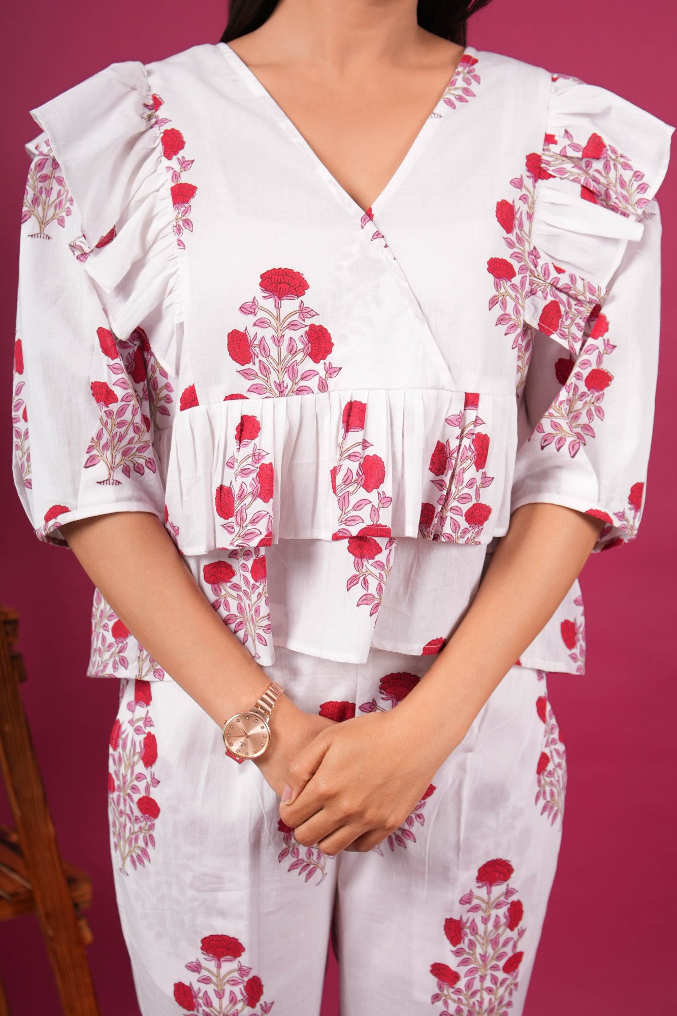 Carnation Whimsy Handblock Printed  Co-ord Set