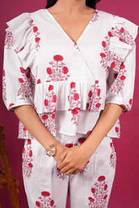 Carnation Whimsy Handblock Printed  Co-ord Set