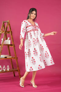 Meher Angrakha Midi Length Handblock Printed Dress