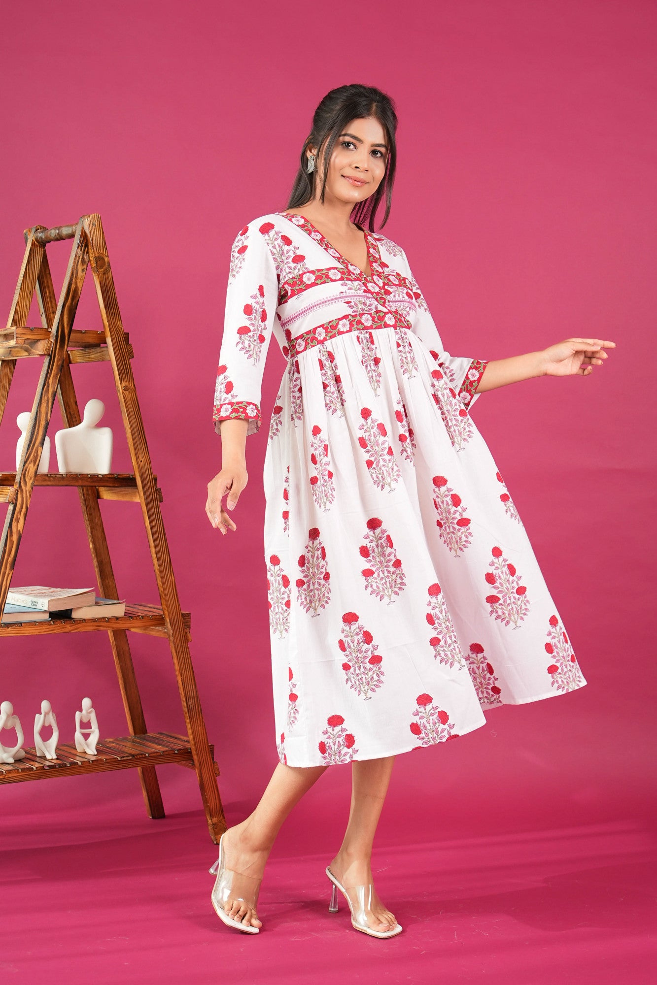 Meher Angrakha Midi Length Handblock Printed Dress
