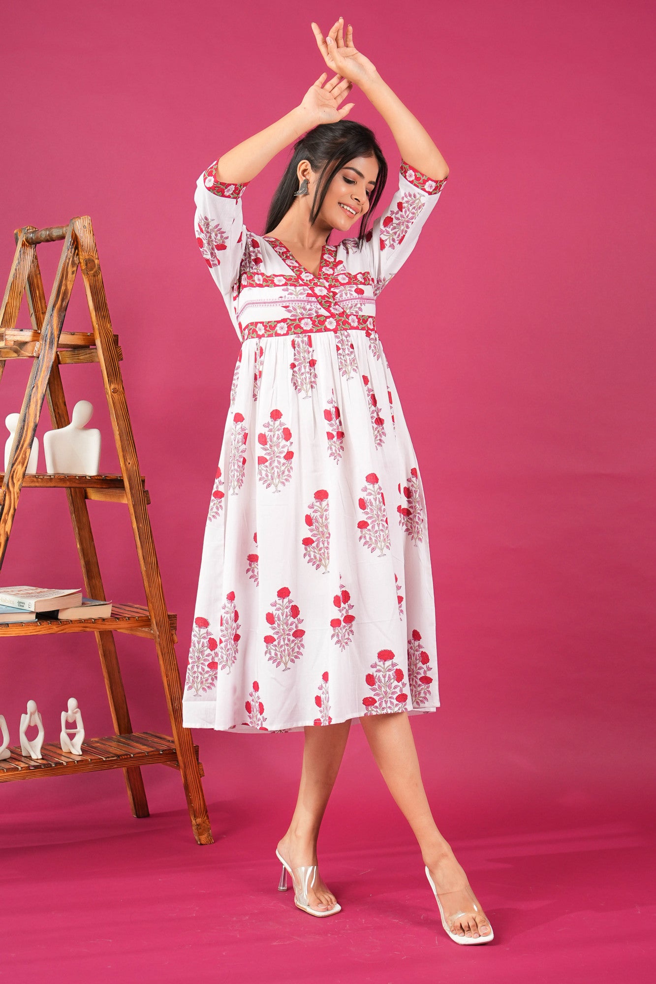 Meher Angrakha Midi Length Handblock Printed Dress