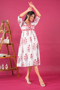 Meher Angrakha Midi Length Handblock Printed Dress