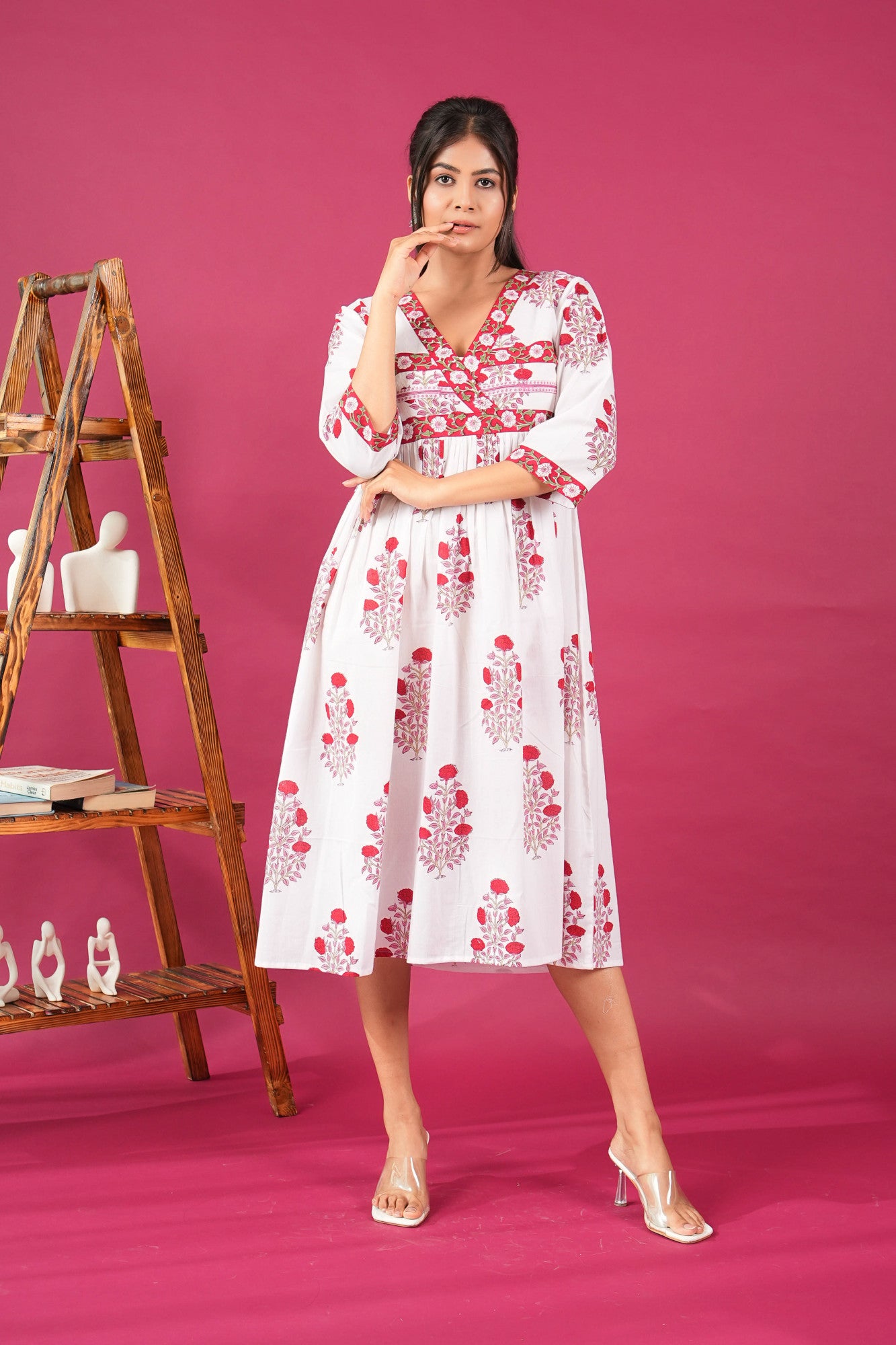 Meher Angrakha Midi Length Handblock Printed Dress