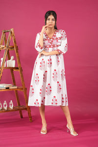 Meher Angrakha Midi Length Handblock Printed Dress