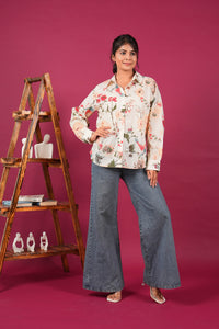 Phoolwari Diaries Floral Printed Off White Womens Shirt