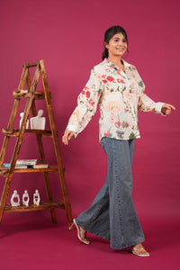 Phoolwari Diaries Floral Printed Off White Womens Shirt