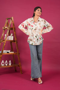 Phoolwari Diaries Floral Printed Off White Womens Shirt