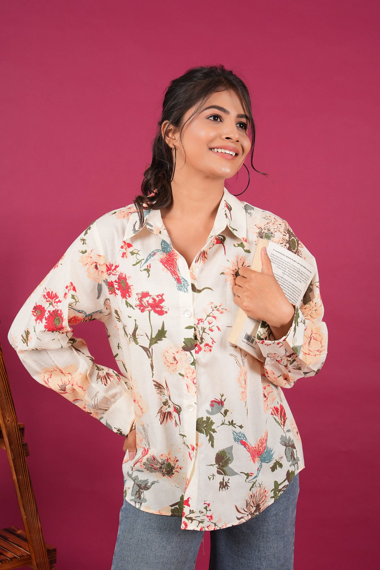 Phoolwari Diaries Floral Printed Off White Womens Shirt