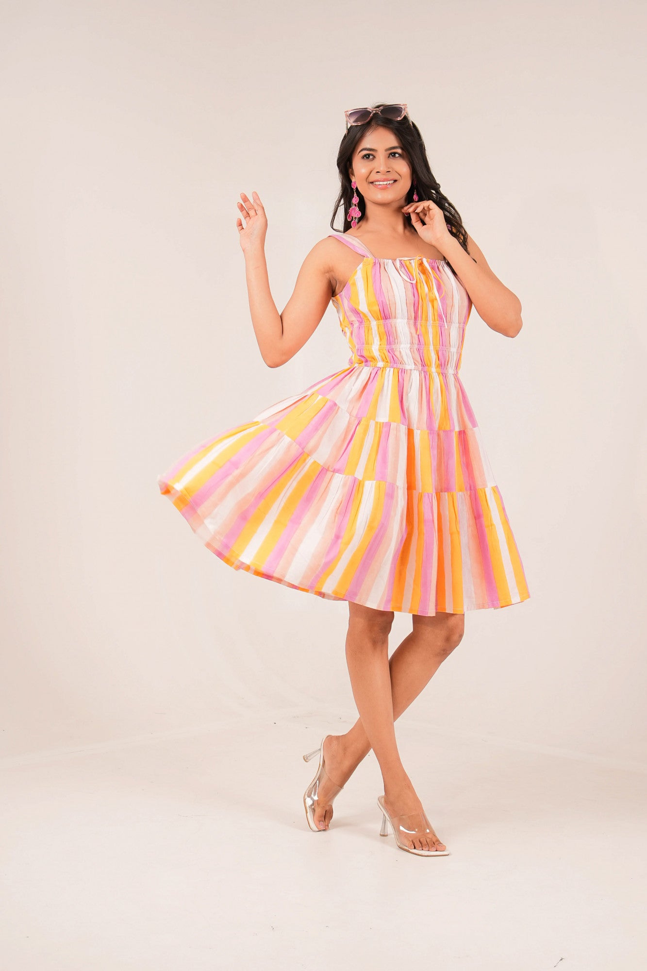 Sunset Sorbet Twirl Handblock Printed Dress