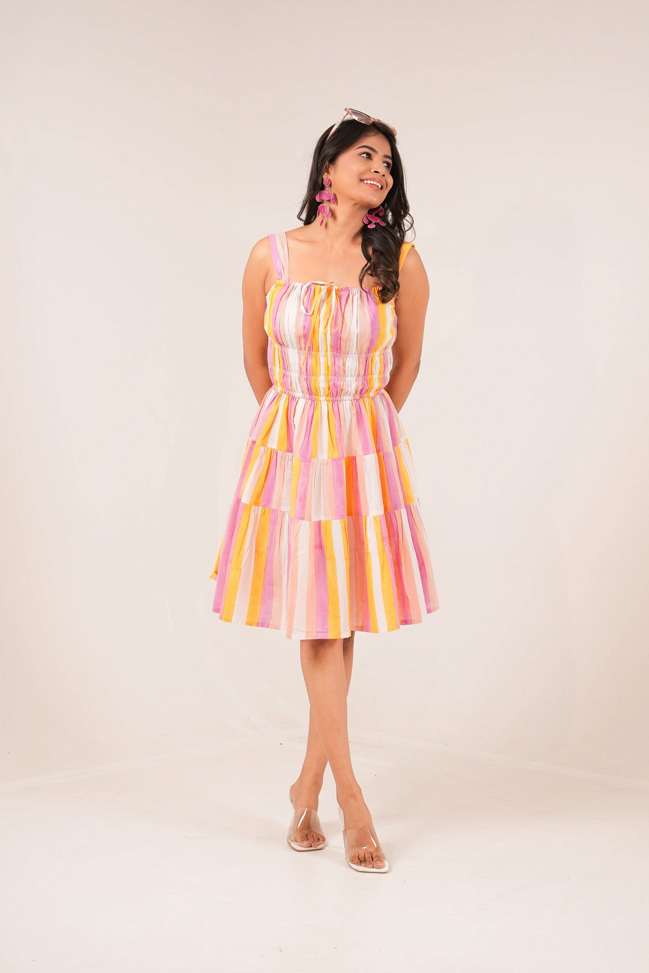 Sunset Sorbet Twirl Handblock Printed Dress