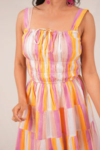 Sunset Sorbet Twirl Handblock Printed Dress