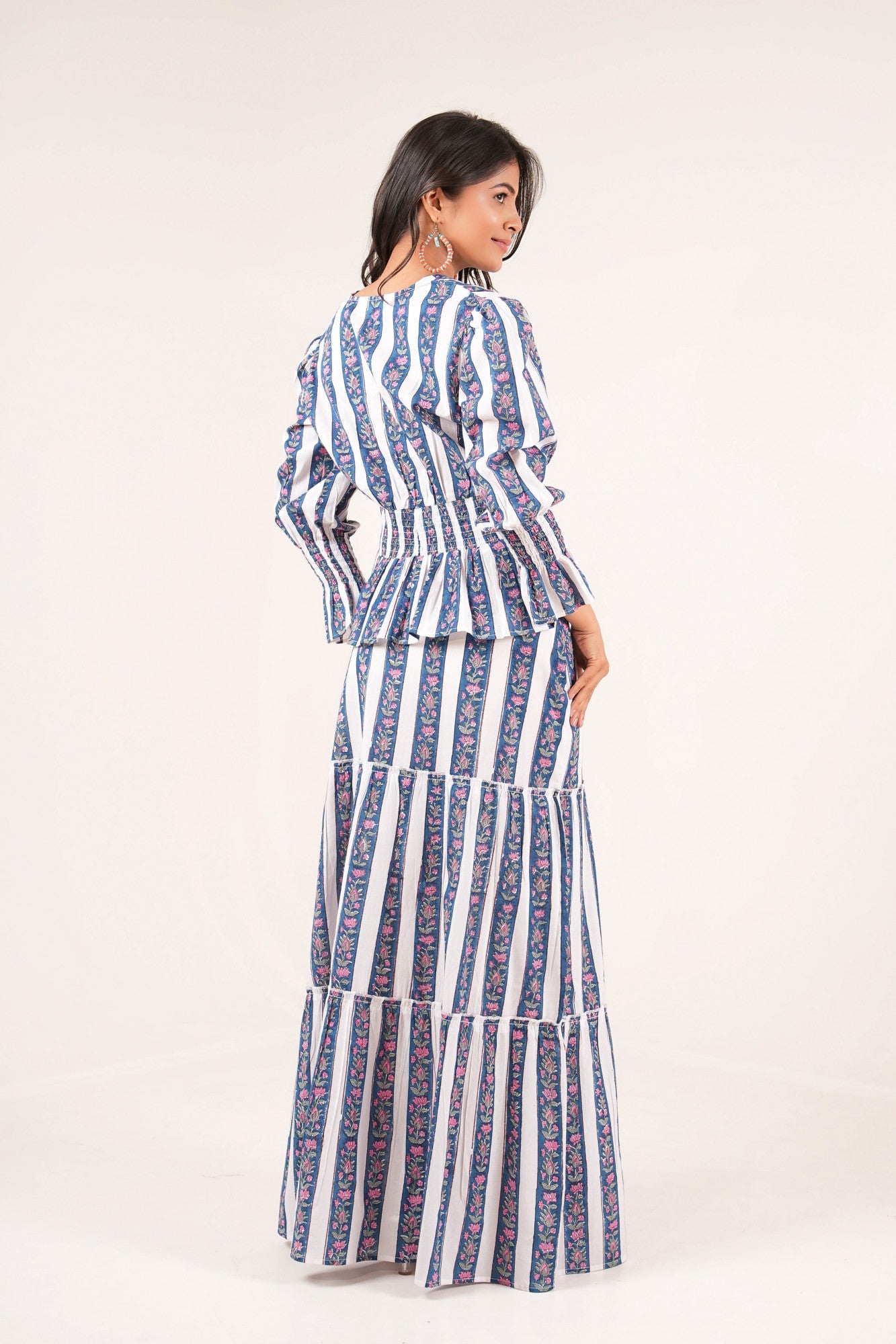 Indigo Bloom Striped Handblock Printed Co-ord Set